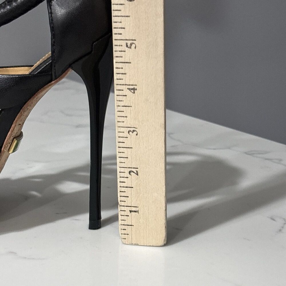 Vintage Y2K LAMB Gwen Stefani High Heels 8 Black Leather Stiletto Platform - Picture 4 of 16